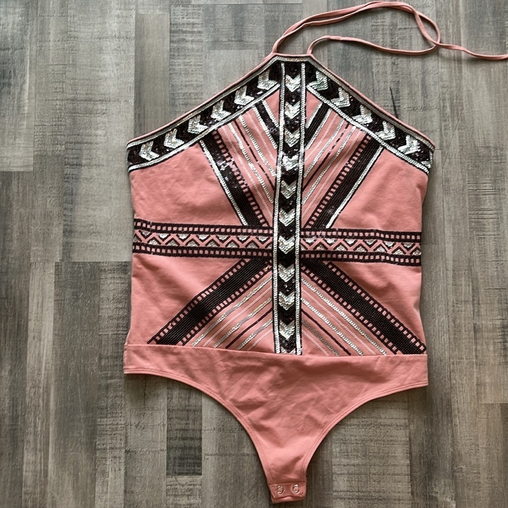 Express sequin design thong bodysuit.